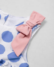 Conjunto blusa con estampado de lunares azules y leggins blanco para bebé niña