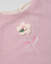 Conjunto blusa rosa con estampado de flor y short en lino para bebé niña