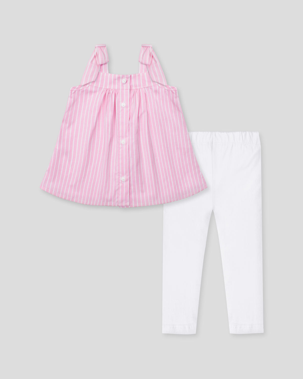 Conjunto blusa rosa con estampado de líneas y leggins con conejitos para bebé niña