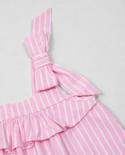 Conjunto blusa rosa con estampado de líneas y leggins con conejitos para bebé niña