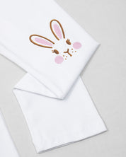 Conjunto blusa rosa con estampado de líneas y leggins con conejitos para bebé niña