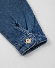 Chaqueta denim con bordado de conejo y moñito para bebé niña