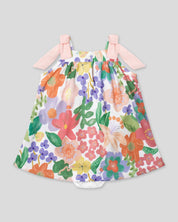 Vestido body con estampado de flores y detalle de moño rosa para bebé niña