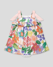Vestido body con estampado de flores y detalle de moño rosa para bebé niña