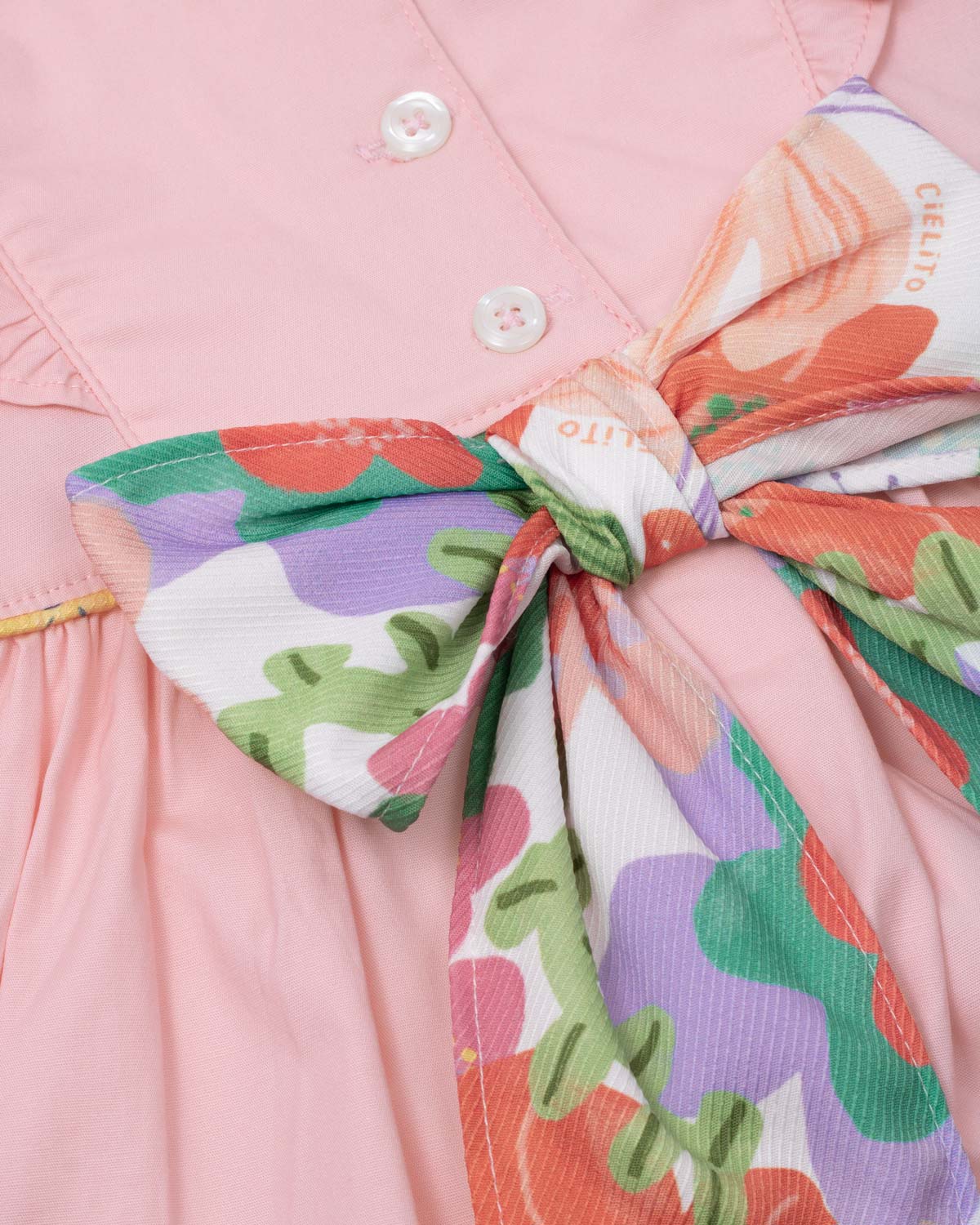 Vestido body en popelina con boleros y moño estampado en espalda para bebé niña