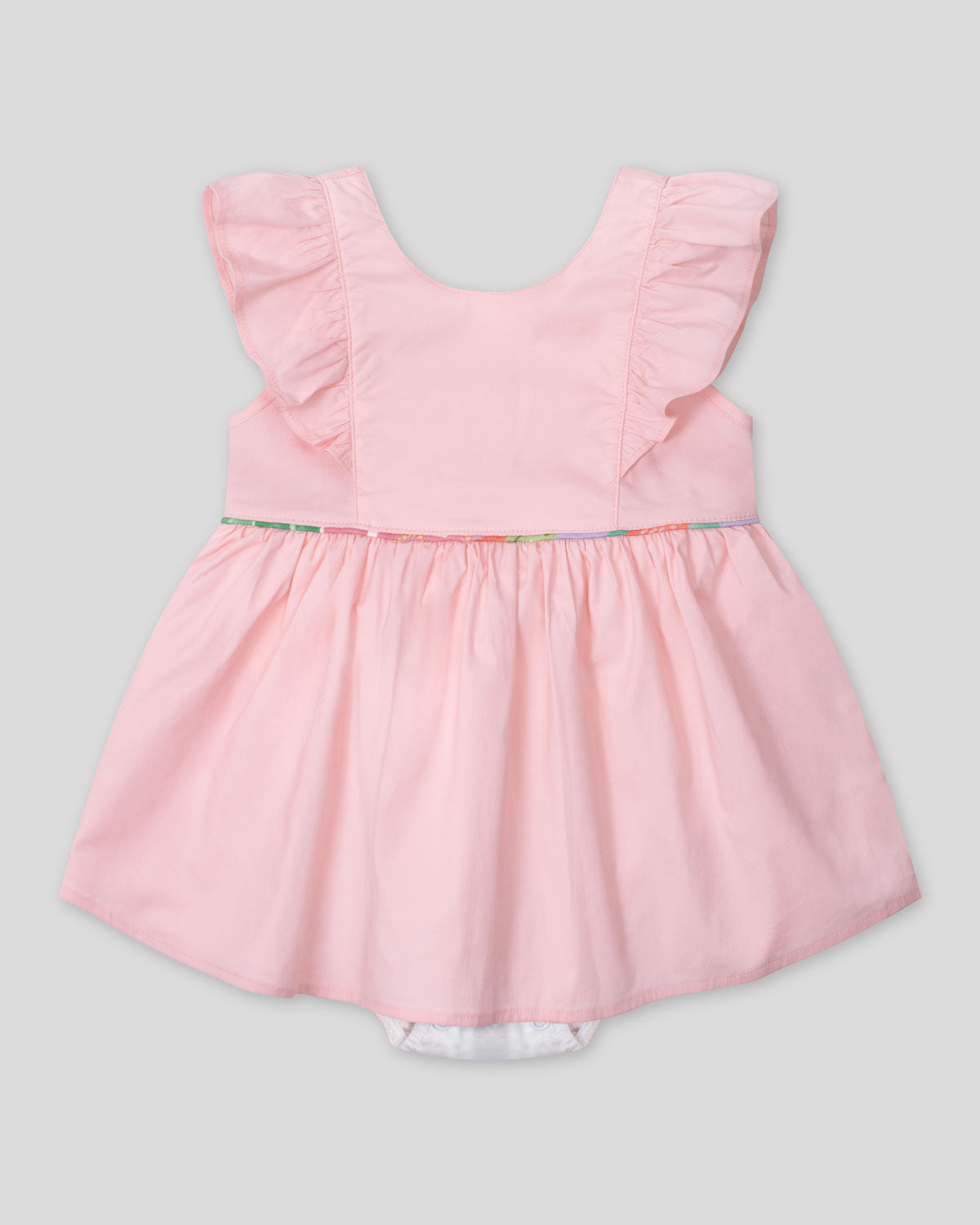 Vestido body en popelina con boleros y moño estampado en espalda para bebé niña