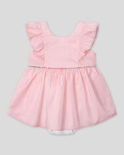 Vestido body en popelina con boleros y moño estampado en espalda para bebé niña