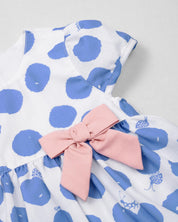 Vestido body con estampado de lunares azules y moñito rosa para bebé niña