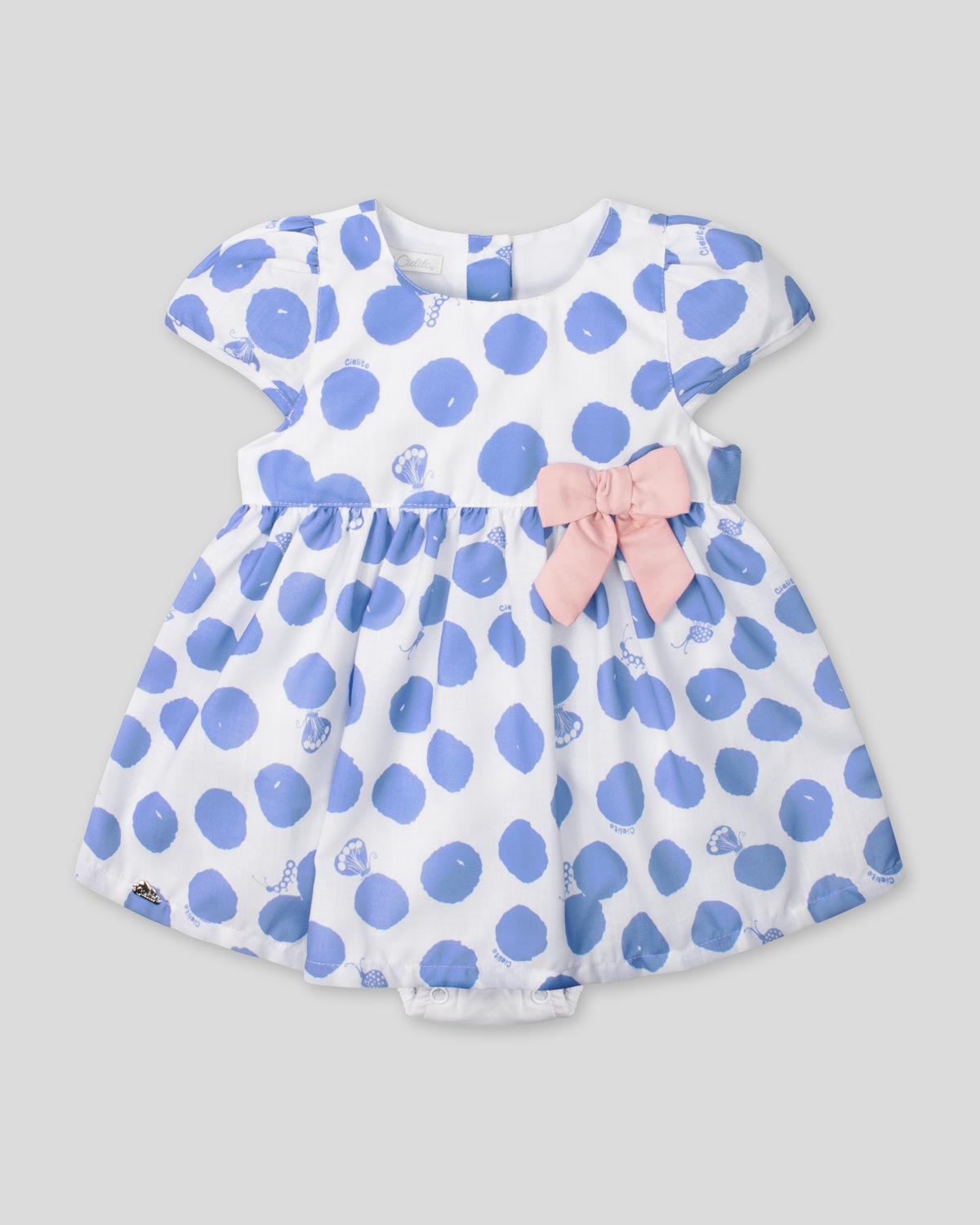 Vestido body con estampado de lunares azules y moñito rosa para bebé niña