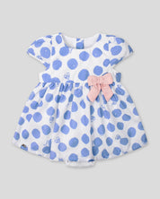 Vestido body con estampado de lunares azules y moñito rosa para bebé niña
