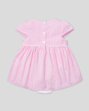 Vestido body rosa con estampado de líneas y bolsillos de conejito para bebé niña