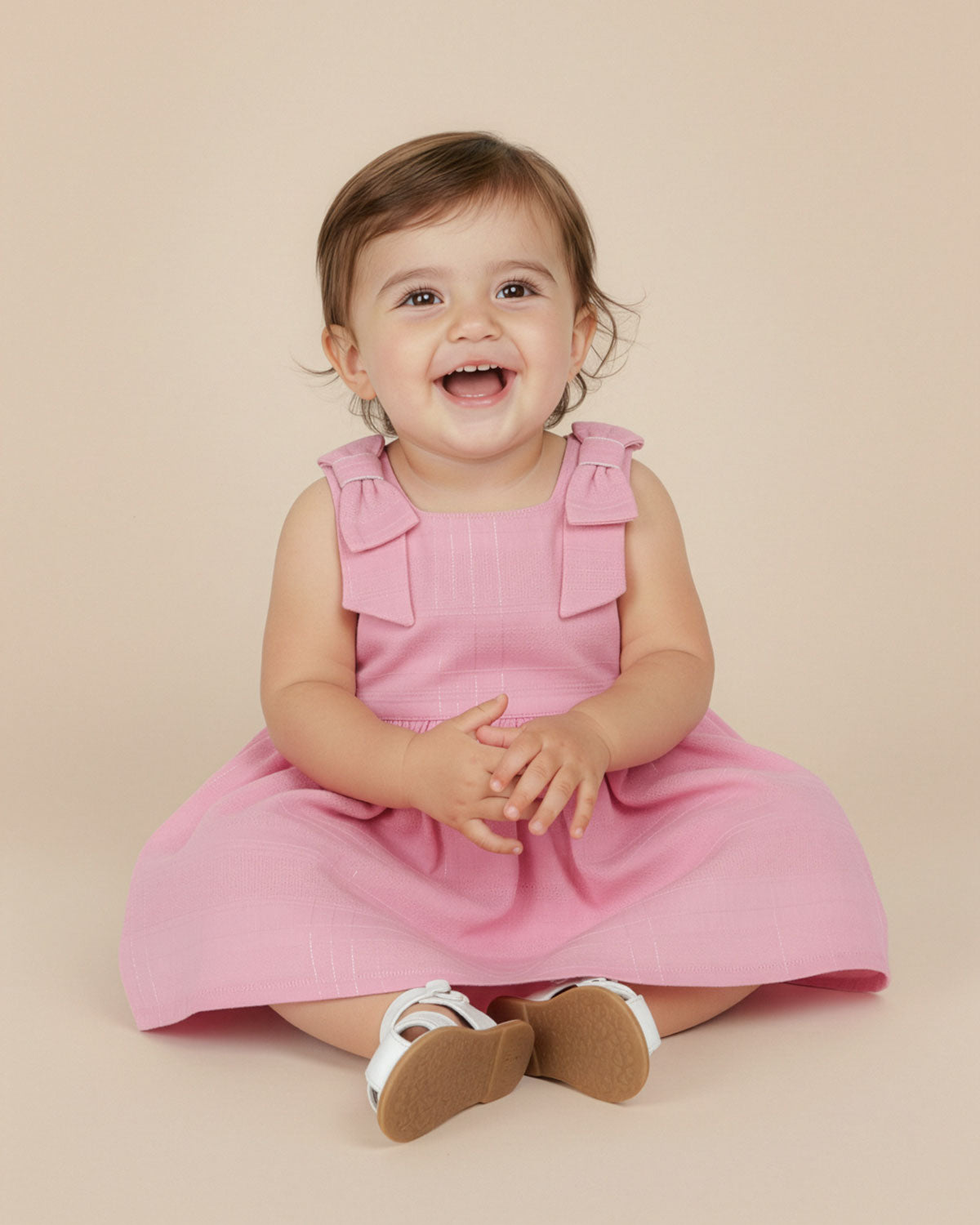 Vestido body rosado con moñitos en los hombros para bebé niña