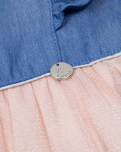 Vestido body azul con boleros y tul brillante rosa para bebé niña