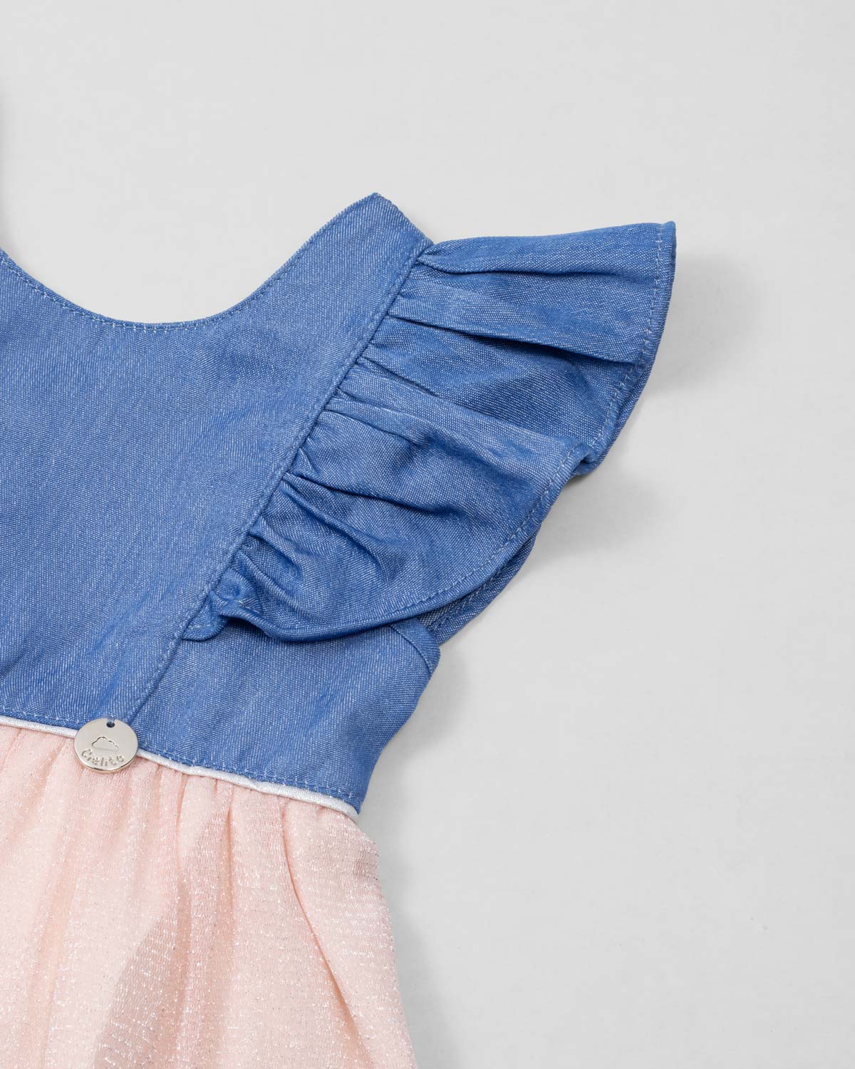 Vestido body azul con boleros y tul brillante rosa para bebé niña