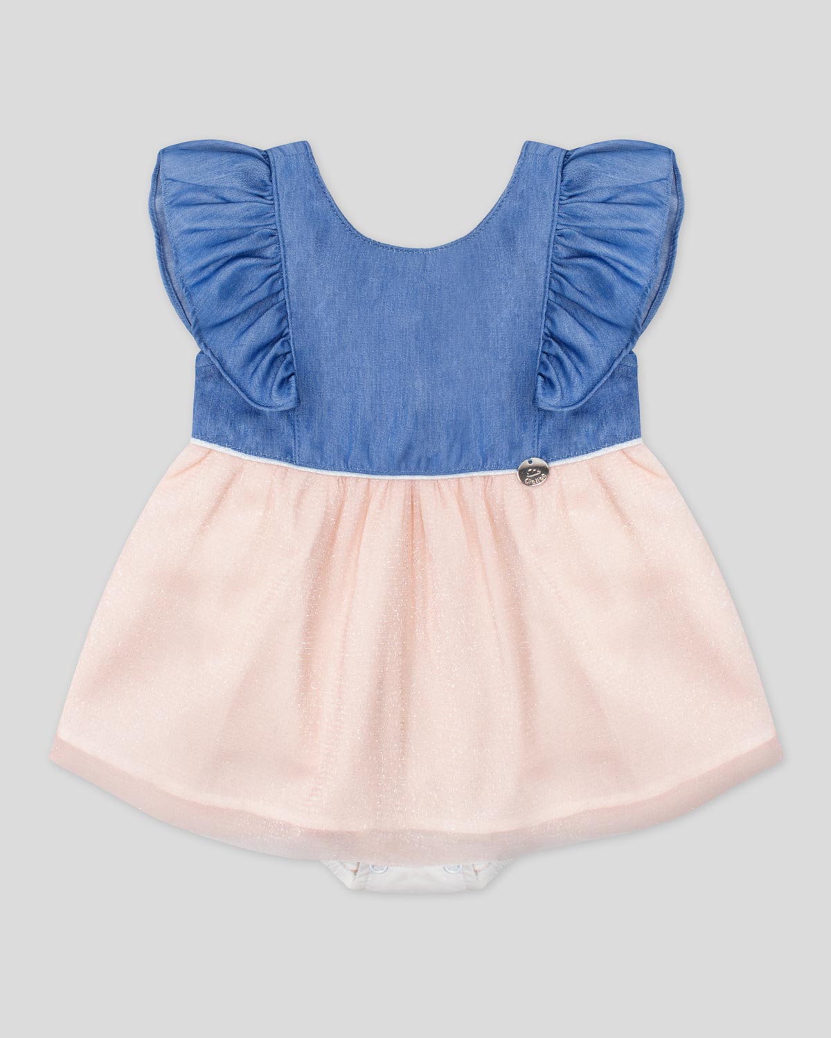 Vestido body azul con boleros y tul brillante rosa para bebé niña