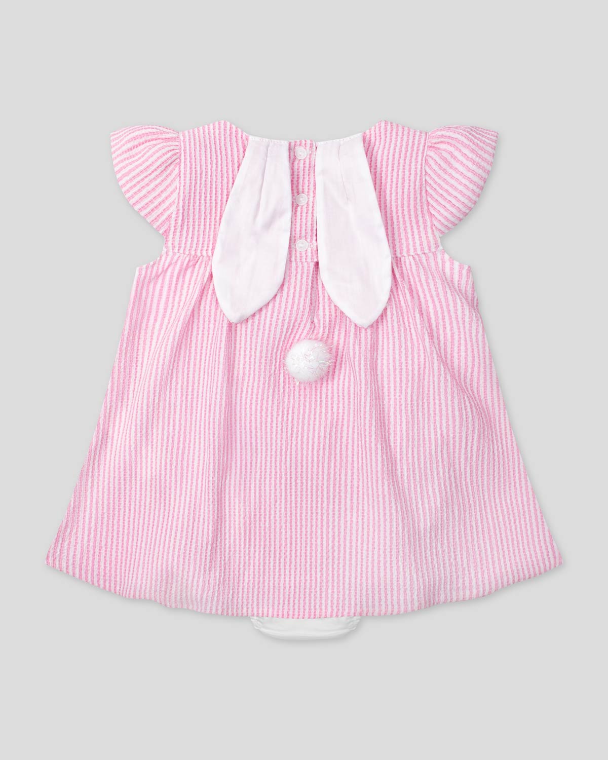 Vestido body de rayas rosa con orejas de conejito en espalda para bebé niña