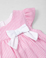 Vestido body de rayas rosa con orejas de conejito en espalda para bebé niña