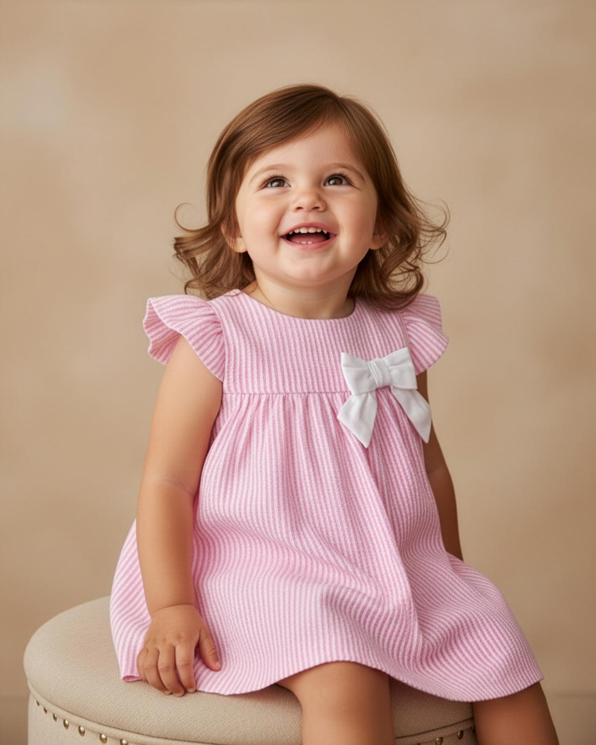 Vestido body de rayas rosa con orejas de conejito en espalda para bebé niña