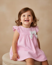 Vestido body de rayas rosa con orejas de conejito en espalda para bebé niña