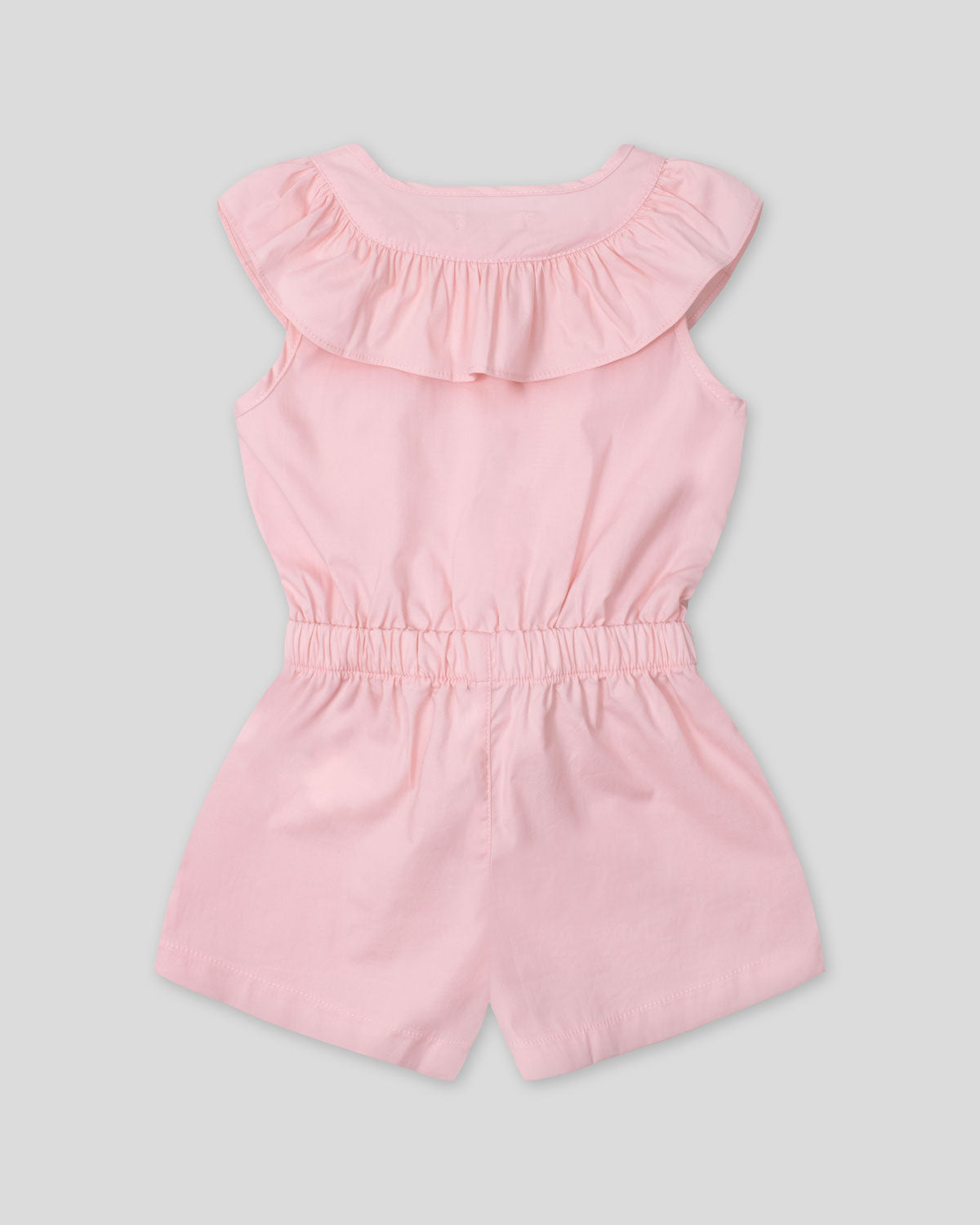 Enterizo corto en popelina con bolero, botonadura frontal y cinturón estampado para bebé niña