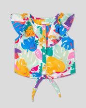 Blusa estampada con hojas de colores y bolero para niña
