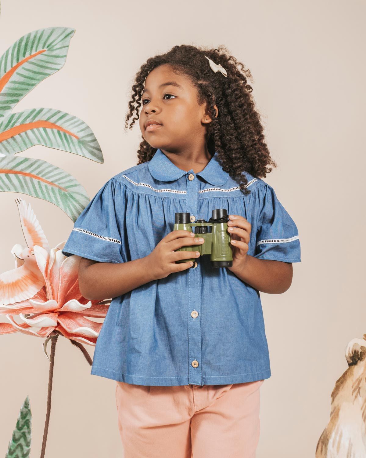 Blusa en chambray con botones para niña