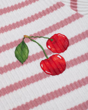 Blusa de rayas rosas con boleritos en mangas y estampado de cerezas para niña