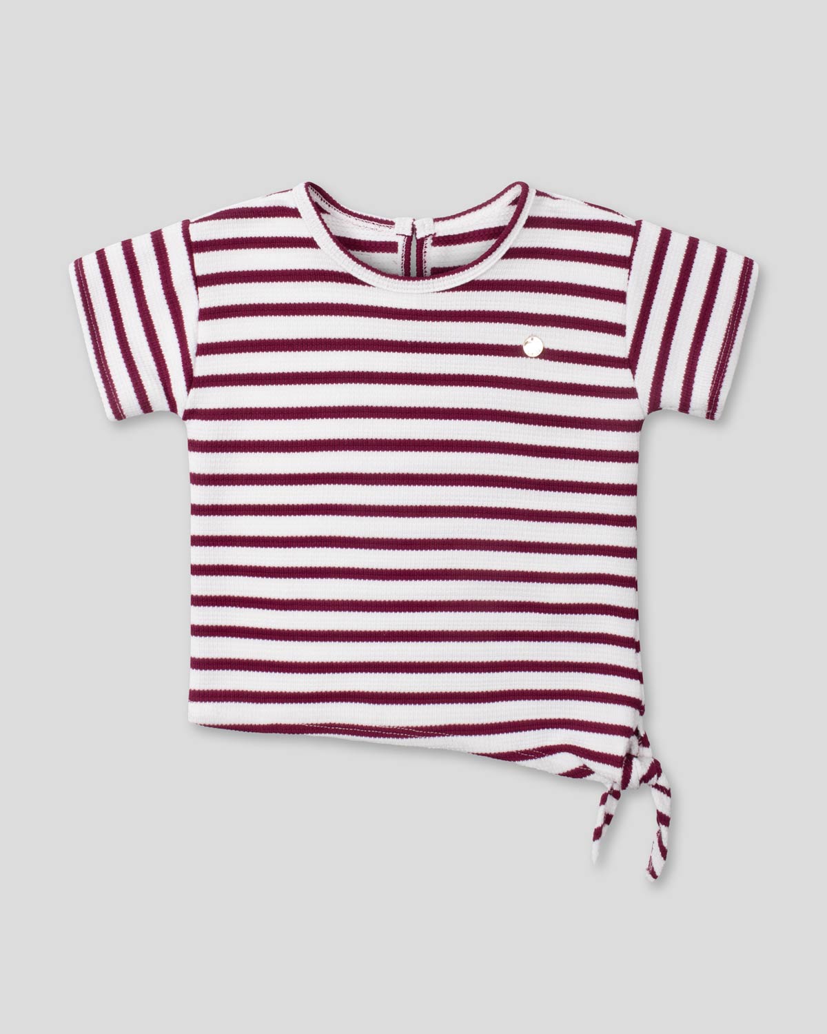 Camiseta blanca de rayas rojas con nudo para niña