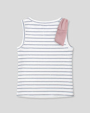 Blusa manga sisa blanca con líneas y moño rosa en hombro para niña