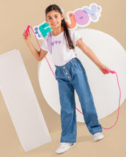 Pantalón azul paperbag para niña