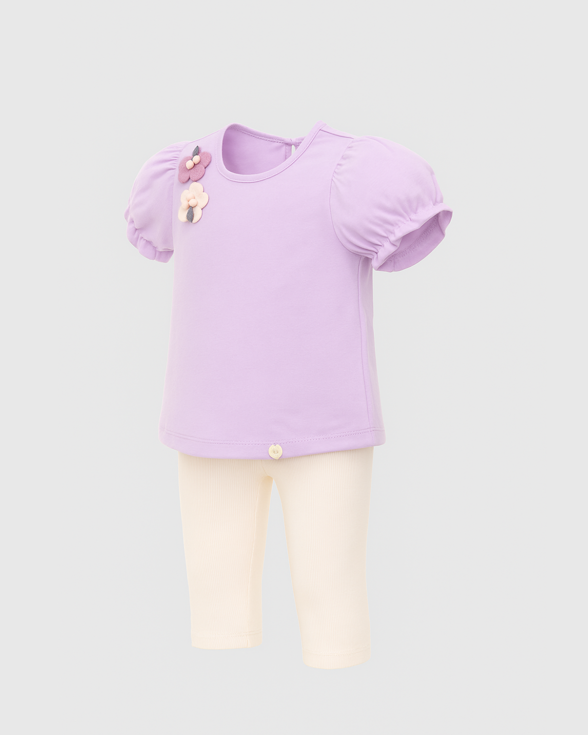 Conjunto camiseta lila con florecitas y leggins en rib para bebé niña