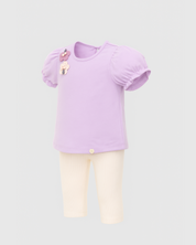 Conjunto camiseta lila con florecitas y leggins en rib para bebé niña