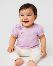 Conjunto camiseta lila con florecitas y leggins en rib para bebé niña