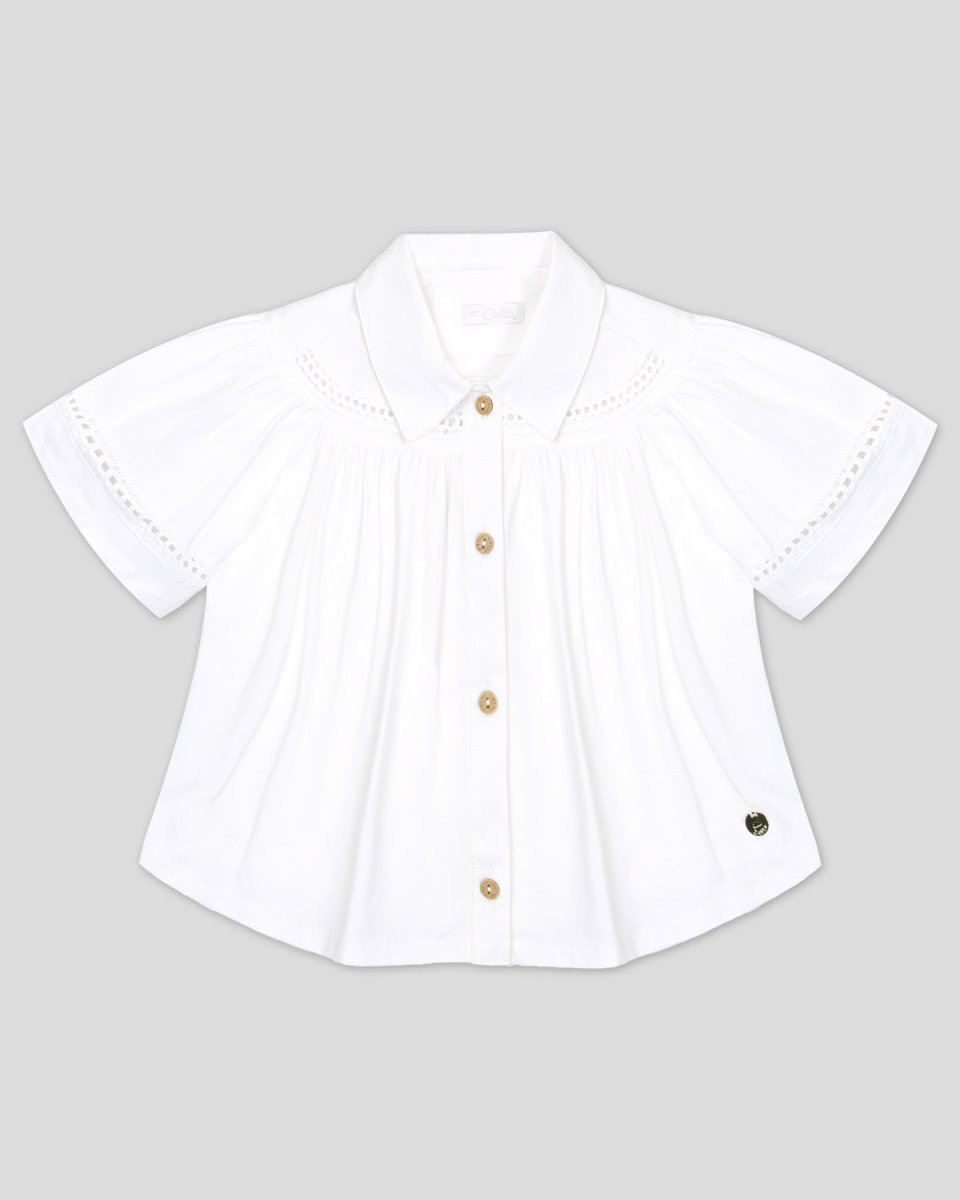 Camisa blanca con detalle de encaje y botones para niña - Cielito