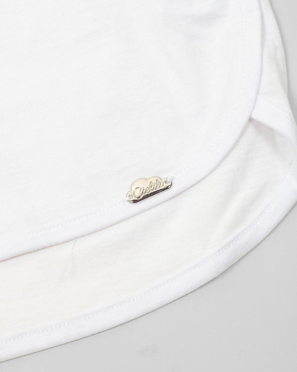 Camiseta blanca con estampado y botones de madera para niña - Cielito