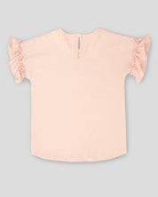 Camiseta rosada con estampado de rosas y boleros en mangas para niña - Cielito