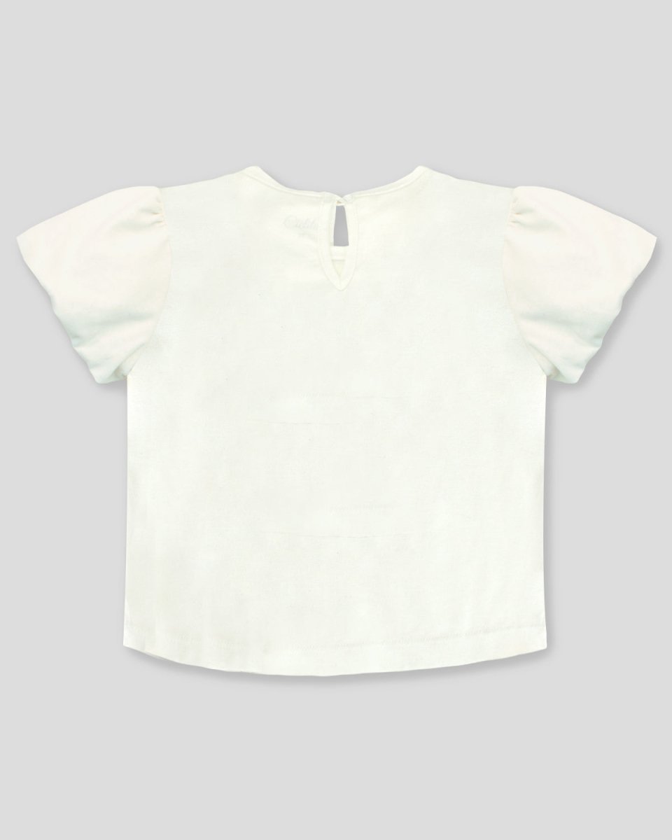 Camiseta sostenible con mangas bombacha y estampado de ballena para niña - Cielito