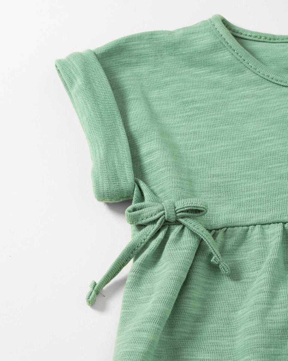 Camiseta verde con botones de madera y detalle de moño para bebé niña - Cielito