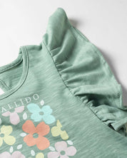 Camiseta verde ¨estallido floral¨con boleros en hombros para niña - Cielito