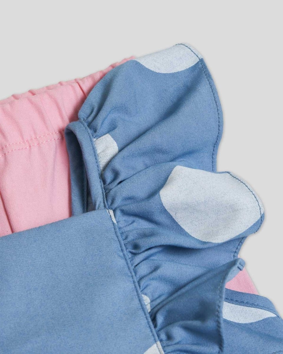 Conjunto blusa azul con boleros y leggins rosado para bebé niña - Cielito