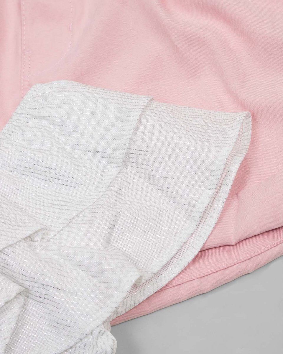 Conjunto blusa blanca con bolero cruzado y short rosado con botones plateados para niña - Cielito