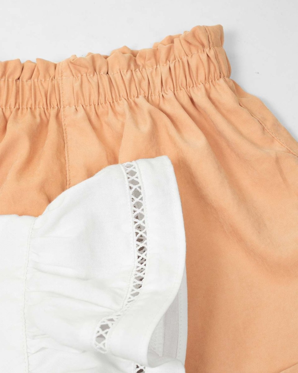 Conjunto blusa blanca con boleros y short naranja para niña - Cielito