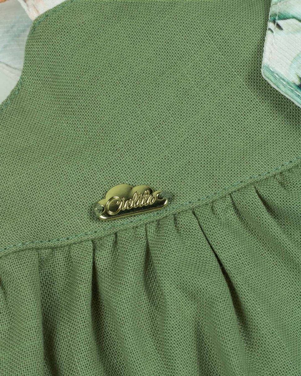 Conjunto blusa verde con detalles de moño y short beige para bebé niña - Cielito