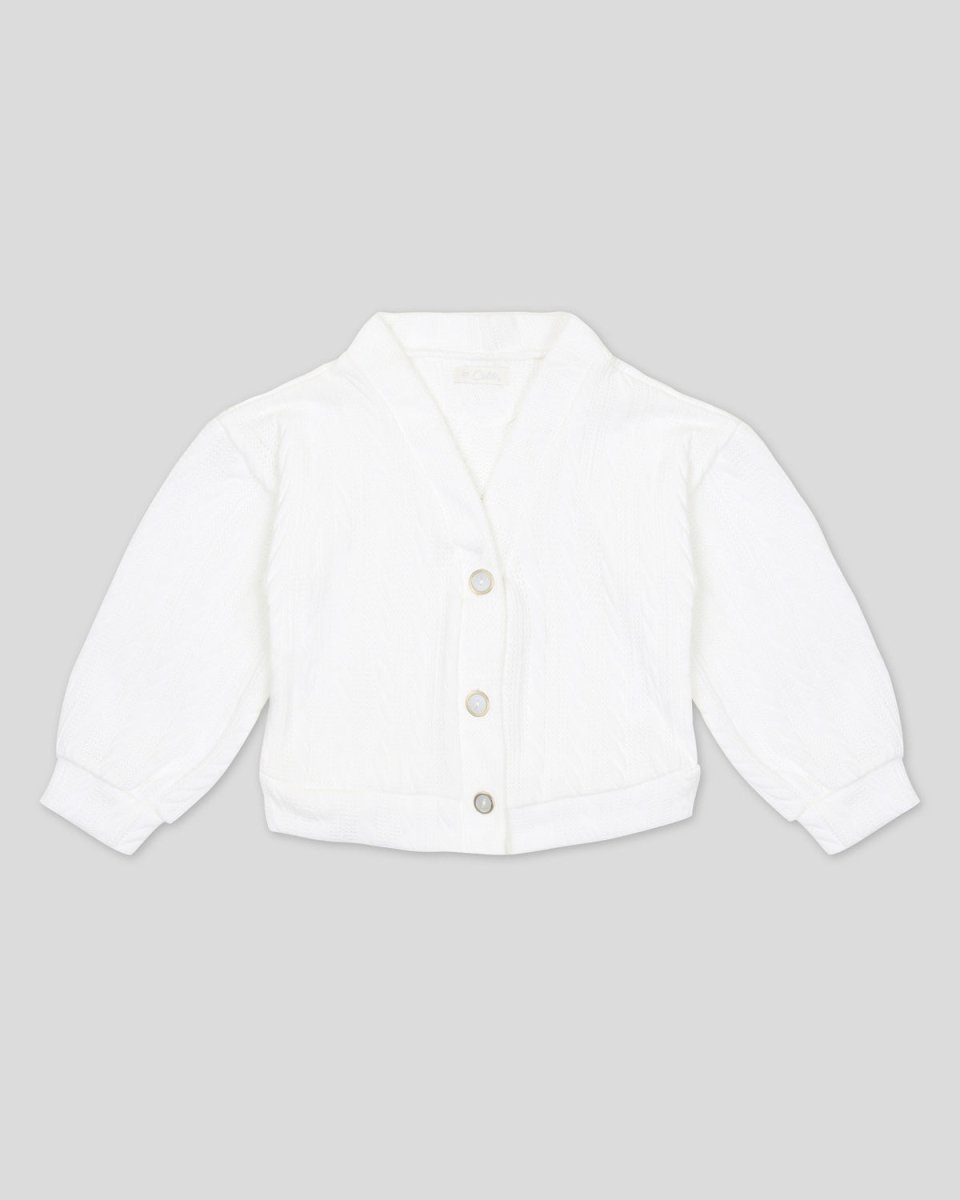 Saco blanco tejido en algodón y botones para niña - Cielito