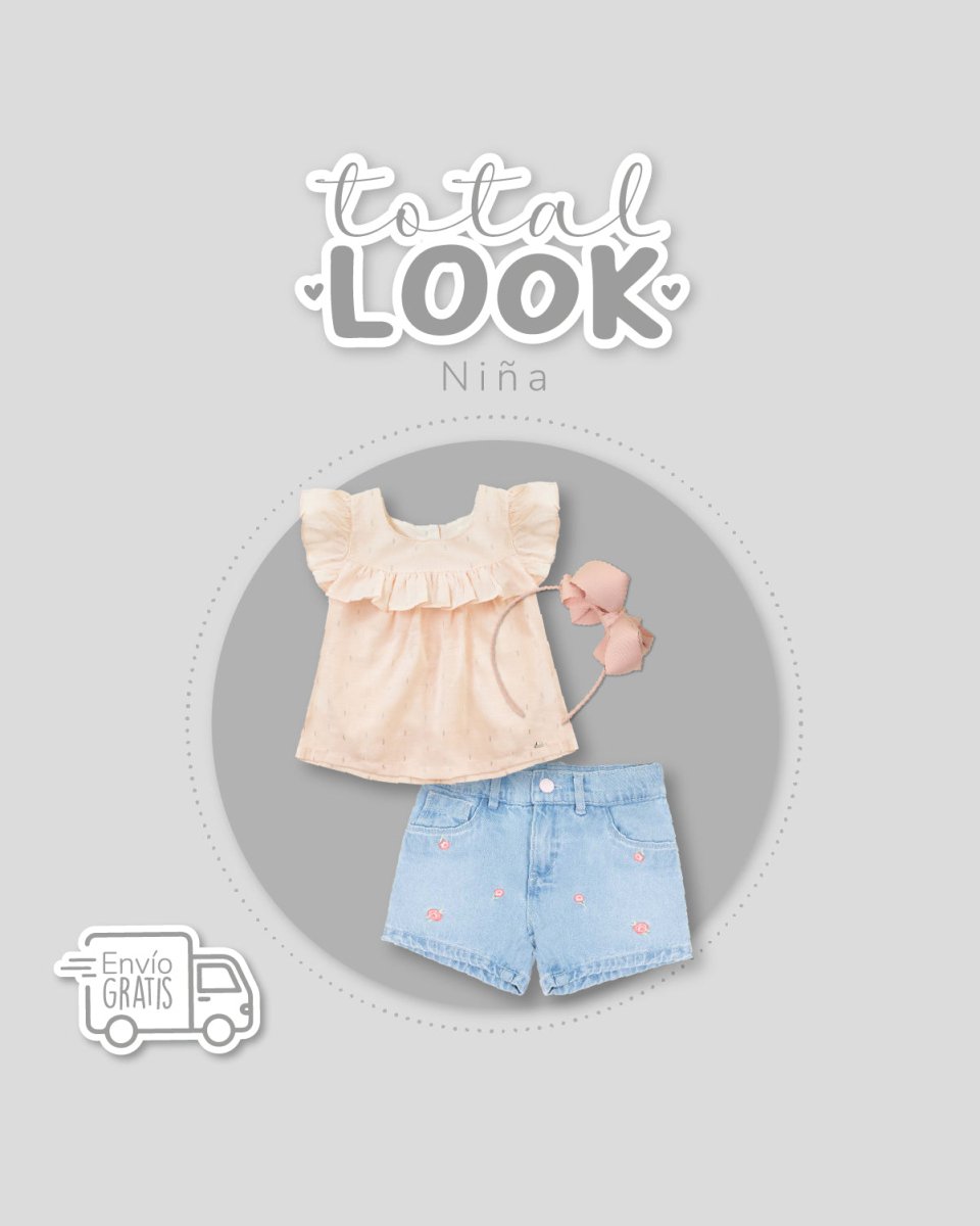 Total look con diadema, blusa y short para niña - Cielito