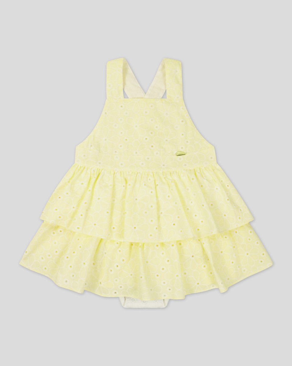 Vestido body amarillo con estampado de flores para bebé niña - Cielito