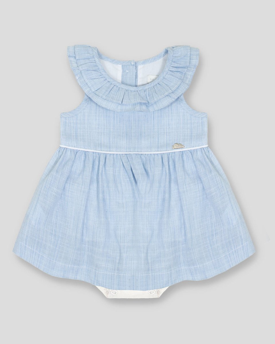 Vestido body azul claro de líneas con boleros para bebé niña - Cielito