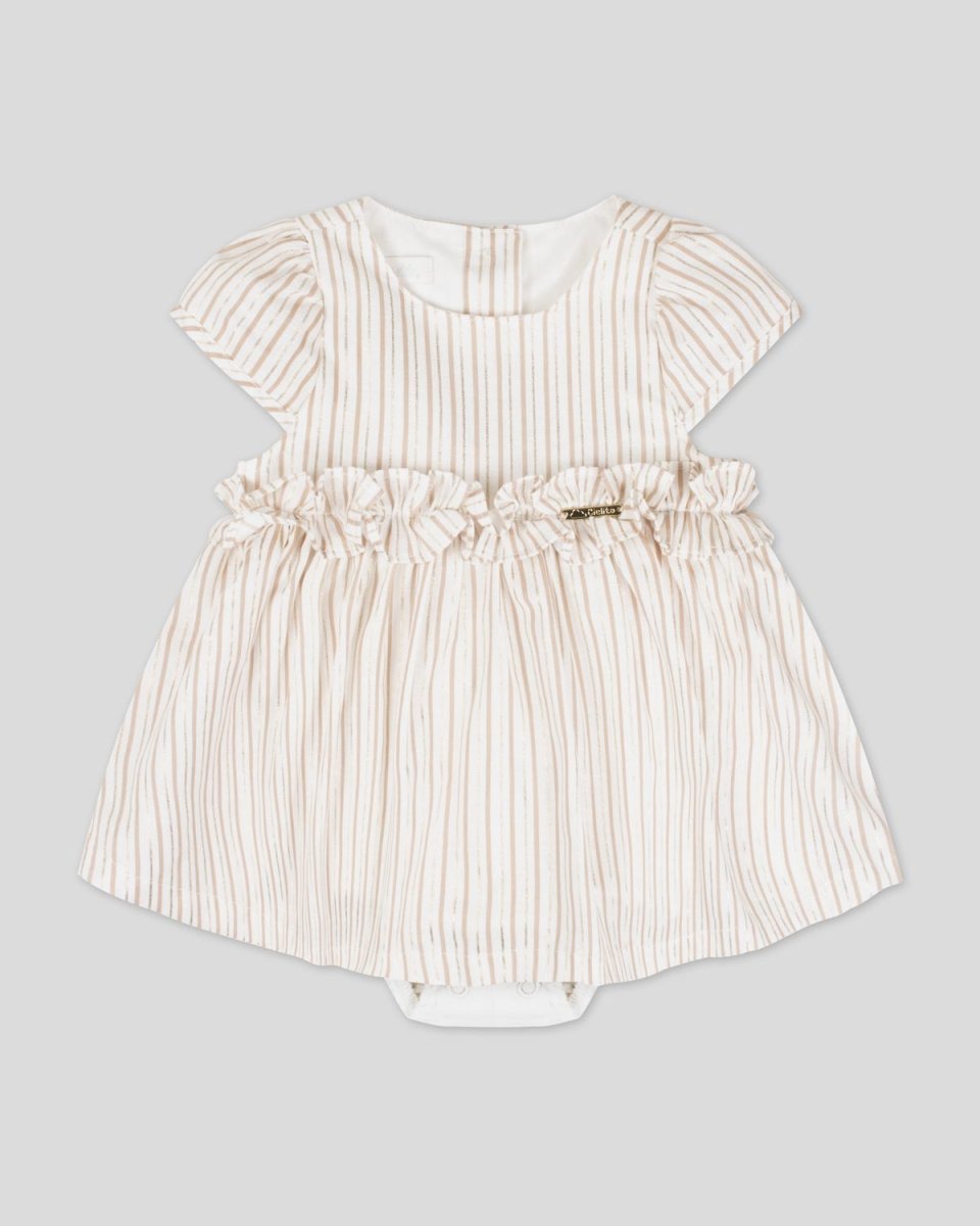 Vestido body blanco de líneas beige y doradas para bebé niña - Cielito