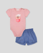 Conjunto body con estampado y short azul para bebé niña