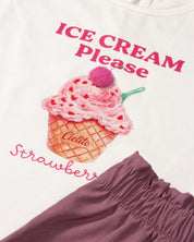 Conjunto camiseta blanca estampada "Ice Cream" y short rosa empolvado para bebé niña